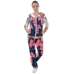 5902244 Pink Blue Illustrated Pattern Flowers Square Pillow Women s Tracksuit by BlackRoseStore