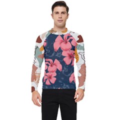 5902244 Pink Blue Illustrated Pattern Flowers Square Pillow Men s Long Sleeve Rash Guard by BlackRoseStore