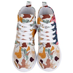 5902244 Pink Blue Illustrated Pattern Flowers Square Pillow Women s Lightweight High Top Sneakers