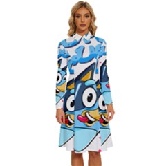 Super Bluey Long Sleeve Shirt Collar A-line Dress