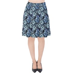 Blue Flowers 001 Velvet High Waist Skirt