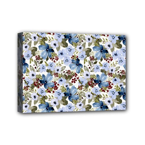 Blue Flowers Mini Canvas 7  X 5  (stretched)