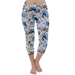 Blue Flowers Capri Winter Leggings 