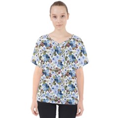 Blue Flowers V-neck Dolman Drape Top