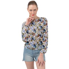 Blue Flowers Banded Bottom Chiffon Top