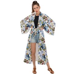 Blue Flowers Maxi Kimono