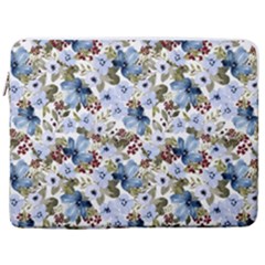 Blue Flowers 17  Vertical Laptop Sleeve Case With Pocket