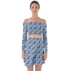 Blue Roses Off Shoulder Top With Skirt Set