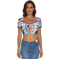 Bluey Birthday Short Sleeve Square Neckline Crop Top 