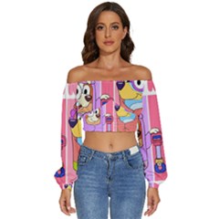 Grannies Bluey Long Sleeve Crinkled Weave Crop Top