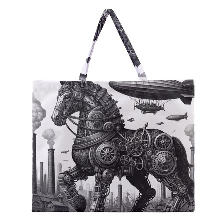Steampunk Horse  Zipper Large Tote Bag