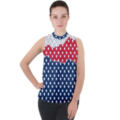 Illustrations Stars Mock Neck Chiffon Sleeveless Top