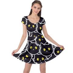 Cat Pattern Pet Drawing Eyes Cap Sleeve Dress