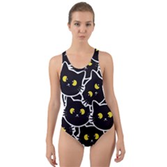 Cat Pattern Pet Drawing Eyes Cut-out Back One Piece Swimsuit