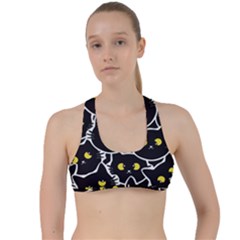 Cat Pattern Pet Drawing Eyes Criss Cross Racerback Sports Bra