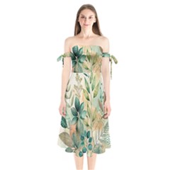 Flowers Spring Shoulder Tie Bardot Midi Dress