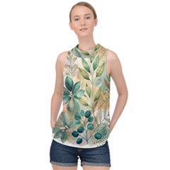 Flowers Spring High Neck Satin Top by Maspions