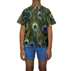 Peacock Pattern Kids  Short Sleeve Swimwear