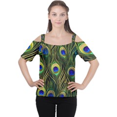 Peacock Pattern Cutout Shoulder T-shirt