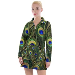 Peacock Pattern Women s Long Sleeve Casual Dress