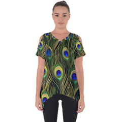 Peacock Pattern Cut Out Side Drop T-shirt