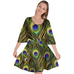 Peacock Pattern Velour Kimono Dress