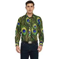 Peacock Pattern Men s Long Sleeve Pocket Shirt 