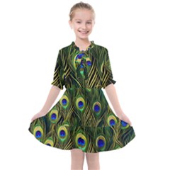 Peacock Pattern Kids  All Frills Chiffon Dress