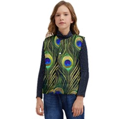 Peacock Pattern Kid s Button Up Puffer Vest	
