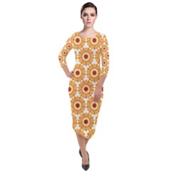 Pattern Shape Design Art Drawing Quarter Sleeve Midi Velour Bodycon Dress