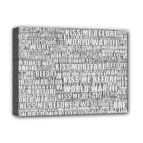 Kiss Me Before World War 3 Typographic Motif Pattern Deluxe Canvas 16  X 12  (stretched) 