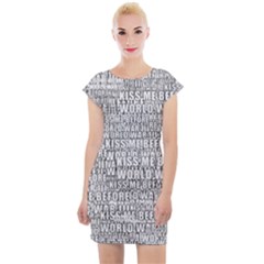 Kiss Me Before World War 3 Typographic Motif Pattern Cap Sleeve Bodycon Dress