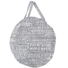 Kiss Me Before World War 3 Typographic Motif Pattern Giant Round Zipper Tote by dflcprintsclothing