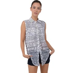 Kiss Me Before World War 3 Typographic Motif Pattern Sleeveless Chiffon Button Shirt