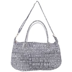 Kiss Me Before World War 3 Typographic Motif Pattern Removable Strap Handbag