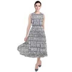 Kiss Me Before World War 3 Typographic Motif Pattern Round Neck Boho Dress