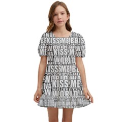 Kiss Me Before World War 3 Typographic Motif Pattern Kids  Short Sleeve Dolly Dress by dflcprintsclothing