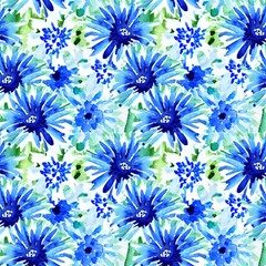 Blue Daisy Flowers 1 Fabric