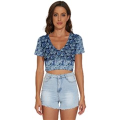 Blue Roses 1 Blue Roses 2 V-neck Crop Top by DinkovaArt