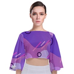Colorful Labstract Wallpaper Theme Tie Back Butterfly Sleeve Chiffon Top