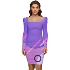 Colorful Labstract Wallpaper Theme Women Long Sleeve Ruched Stretch Jersey Dress