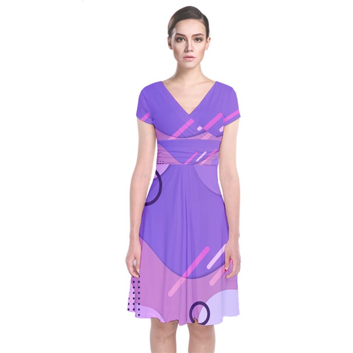 Colorful Labstract Wallpaper Theme Short Sleeve Front Wrap Dress