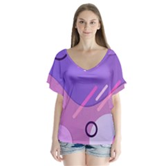 Colorful Labstract Wallpaper Theme V-neck Flutter Sleeve Top