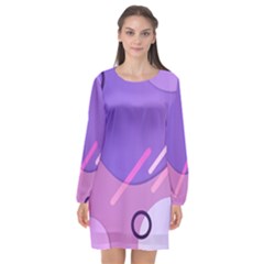 Colorful Labstract Wallpaper Theme Long Sleeve Chiffon Shift Dress 