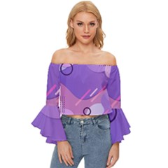 Colorful Labstract Wallpaper Theme Off Shoulder Flutter Bell Sleeve Top