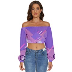 Colorful Labstract Wallpaper Theme Long Sleeve Crinkled Weave Crop Top