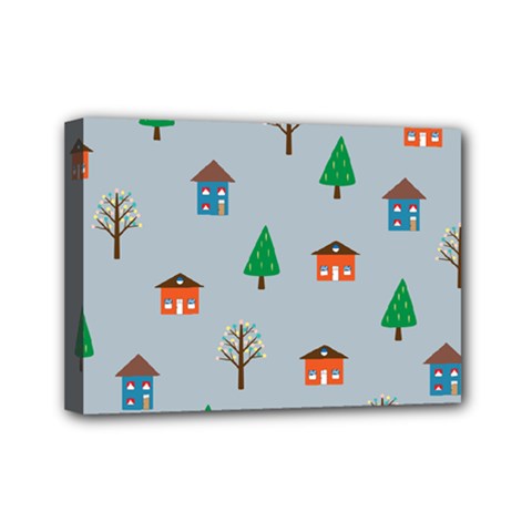 House Trees Pattern Background Mini Canvas 7  X 5  (stretched)
