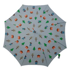 House Trees Pattern Background Hook Handle Umbrellas (large)