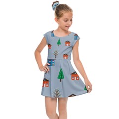 House Trees Pattern Background Kids  Cap Sleeve Dress