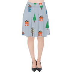 House Trees Pattern Background Velvet High Waist Skirt by Maspions